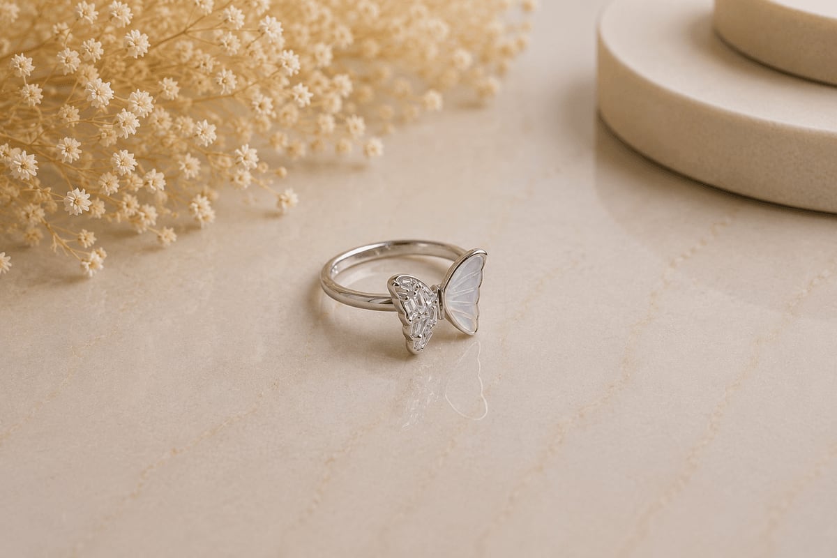 White Opal Butterfly Ring